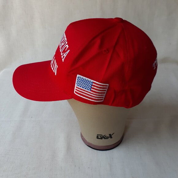New MAGA - 45-47 - Flag - Trump - Red and White Baseball Cap - Adjustable Fit - Picture 3 of 11